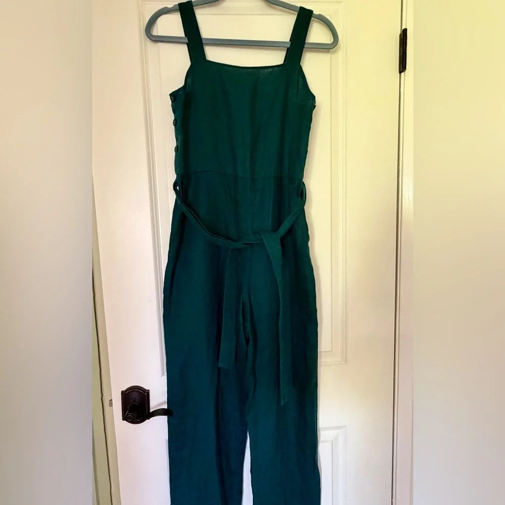 Everlane Square-Neck linen Jumpsuit in dark sea size 00 like new